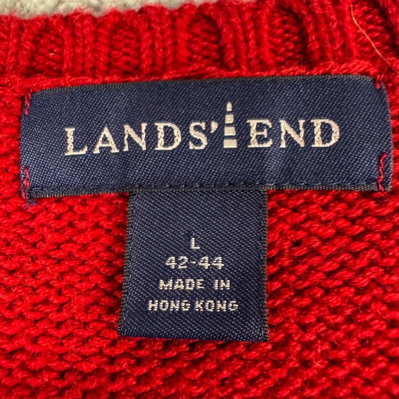 Lands End Sweater Vest Mens Large Red Cotton V Neck Knit Pullover Solid Classic - Picture 3 of 8